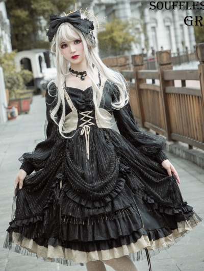 Neverland The Memories of Mammon Black Long Sleeve Gothic Lolita OP ...