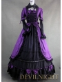 Romantic Purple and Black Long Sleeves Masquerade Gothic Victorian Dress