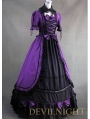 Romantic Purple and Black Long Sleeves Masquerade Gothic Victorian Dress