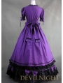 Romantic Purple and Black Long Sleeves Masquerade Gothic Victorian Dress