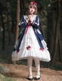 The Dusk Forest Snow White Navy and White Sweet Lolita Long Sleeve OP Dress