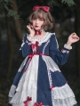 The Dusk Forest Snow White Navy and White Sweet Lolita Long Sleeve OP Dress