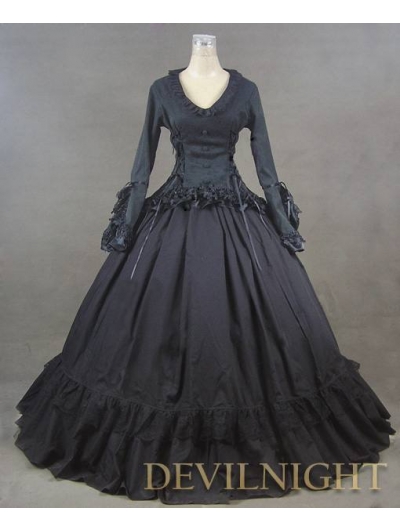 Black Long Sleeves Gothic Vampire Dress - Devilnight.co.uk