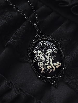 Vintage Gothic Fairy Wings Embossed Pendant Necklace