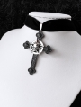 Vintage Gothic Pentagram Cross and Skull Pendant Chocker