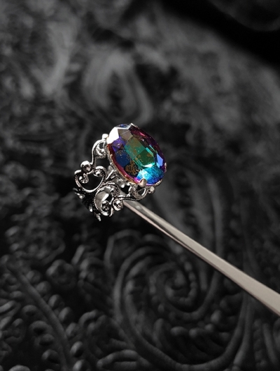 Vintage Gothic Engraved Colorful Crystal Adjustable Ring