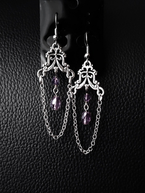 Vintage Gothic Engraved Crystal Chain Long Earrings