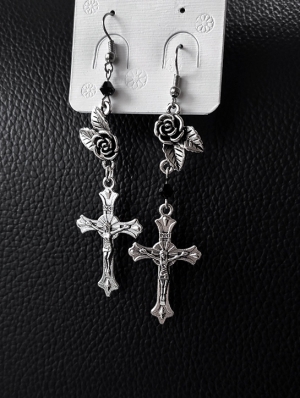 Vintage Gothic Cross Asymmetrical Long Earrings