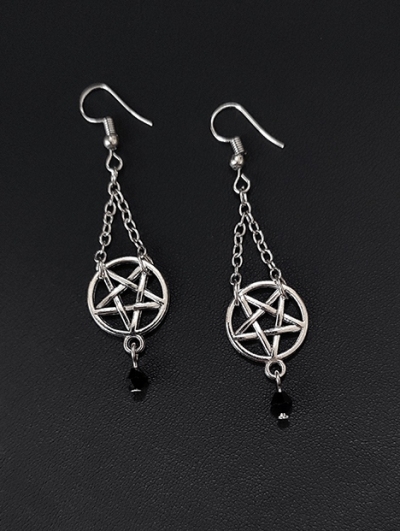 Vintage Gothic Pentagram Chain Earrings