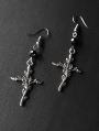 Vintage Gothic Black Crystal Rose Cross Earrings