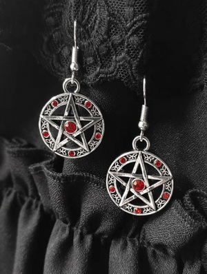 Vintage Gothic Red Pentagram Earrings