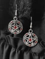 Vintage Gothic Red Pentagram Earrings