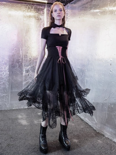 Street Fashion Black Tulle Irregular Gothic Grunge Skirt