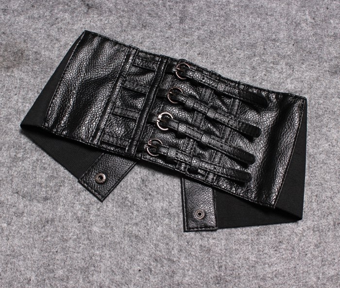 Black Gothic PU Leather Wide Girdle