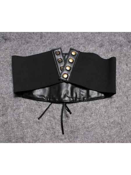 Black Gothic PU Leather Lace-up Wide Belt - Devilnight.co.uk