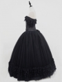 Romantic Black Off-the-Shoulder Gothic Lace Corset Long Prom Ball Dress