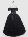 Romantic Black Off-the-Shoulder Gothic Lace Corset Long Prom Ball Dress