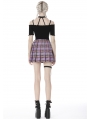 Black and Purple Plaid Street Fashion Gothic Pleated Short Skirt