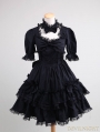 Black Short Sleeves Lace Bow Gothic Lolita Dress