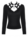 Black Gothic Punk Hollow-out Long Sleeve T-shirt for Women