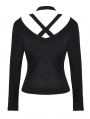 Black Gothic Punk Hollow-out Long Sleeve T-shirt for Women