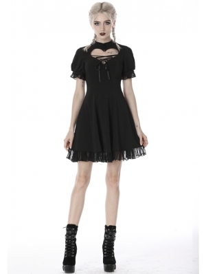 Black Gothic Girl Short Sleeve Heart Midi Dress