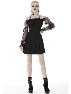 Black Gothic Off-the-Shoulder Butterfly Short Dress