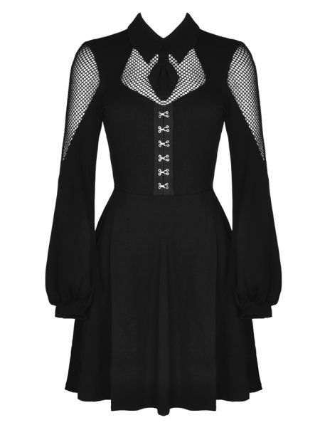 Black Gothic Girl Long Sleeve Short Daliy Dress - Devilnight.co.uk