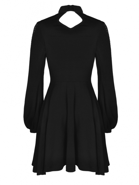 Black Gothic Girl Long Sleeve Short Daliy Dress - Devilnight.co.uk