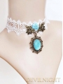 Blue Vintage Pendant Lace Victorian Necklace