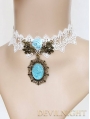 Blue Vintage Pendant Lace Victorian Necklace