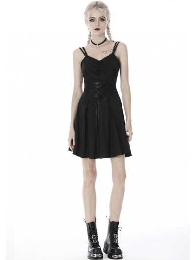 Black Gothic Flower Lace Applique Short Dress 