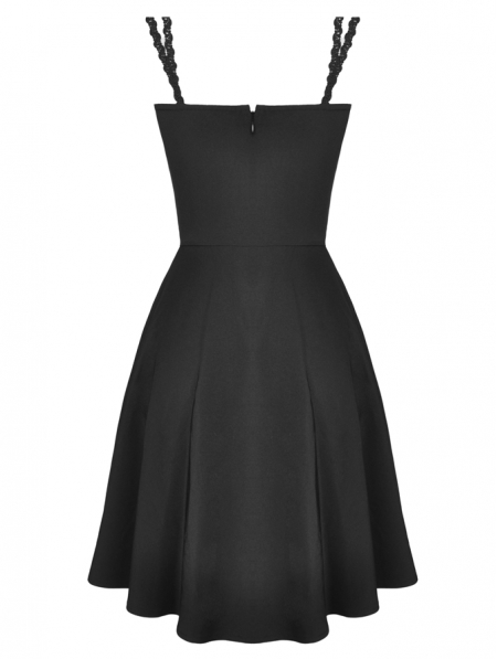 Black Gothic Flower Lace Applique Short Dress - Devilnight.co.uk