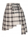 Ivory Street Fashion Gothic Grunge Irregular Pleated Plaid Short Skirt