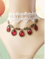 White Lace Red Pendants Gothic Necklace