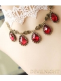 White Lace Red Pendants Gothic Necklace