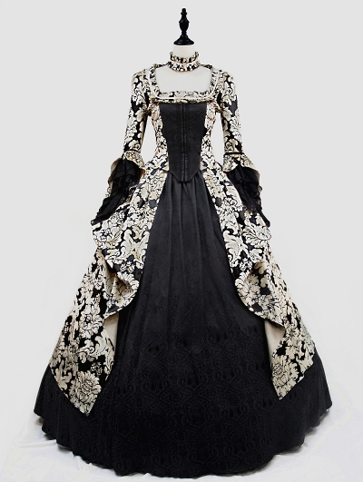 Black and Glod Marie Antoinett Gothic Victorian Ball Gown Dress