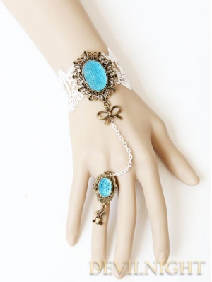 White Lace Blue Pendants Victorian Style Bracelet Ring Jewelry