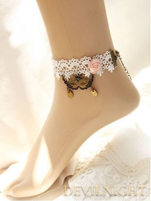 White Lace Flower Vintage Victorian Style Lolita Ankle Bracelet
