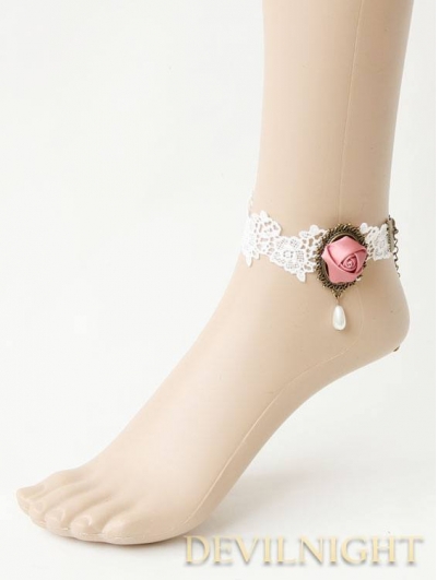 White Lace Flower Lolita Ankle Bracelet 