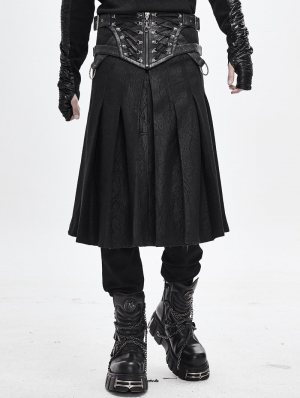 Black Gothic Punk Pleated Half Skirt for Men