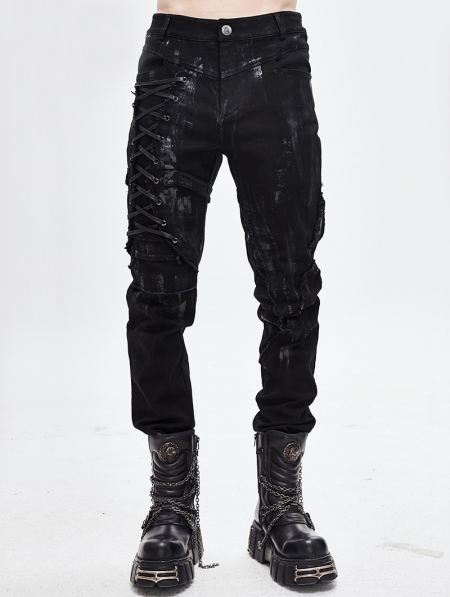 Black Gothic Punk Slim Long Pants for Men - Devilnight.co.uk
