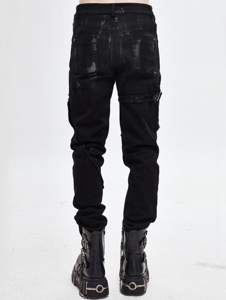 Black Gothic Punk Slim Long Pants for Men - Devilnight.co.uk