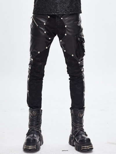 Black Gothic Punk Rock Rivet PU Leather Pants for Men