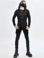 Black Gothic Punk Long Sleeve Hooded T-Shirt for Men