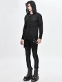 Black Gothic Punk Long Sleeve Hooded T-Shirt for Men