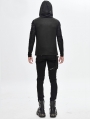 Black Gothic Punk Long Sleeve Hooded T-Shirt for Men