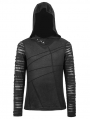 Black Gothic Punk Long Sleeve Hooded T-Shirt for Men