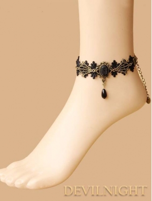 Black Vintage Lace Pendant Gothic Ankle Bracelet