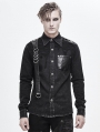 Black Gothic Punk Do Old Denim Long Sleeve Shirt for Men